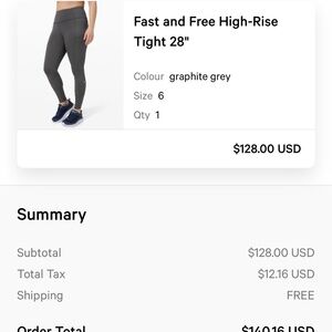 Lululemon fast and free legging 28” size 6